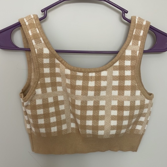 Princess Polly Plaid Tan Cropped Tank Size Medium/Large - Picture 2 of 3
